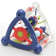 三角架玩具 現貨 嬰幼童玩具 智力啟蒙翻轉三角架玩具 多功能 繞珠 嬰幼兒 鍛鍊動手能力 搖鈴 玩具, 藍白色（部分零件配色隨機）彩盒, 1個