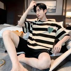 男士夏季短袖睡衣寬鬆簡約薄款休閒學生青年家居服套裝可外穿