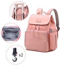 텐텐마켓 가벼운 넓은 어깨끈 생활 방수 보온 보냉 기저귀 가방 백팩 (유모차 걸이 2개 포함), 핑크