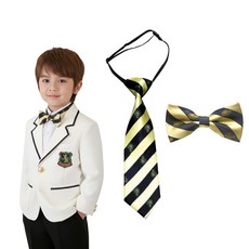 옐로우 블랙줄 유아동 타이 2P 남아 나비넥타이 일자넥타이 줄무늬 2개 1세트