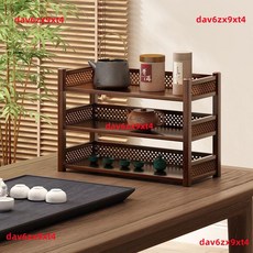 下殺價 實木 置物架小 型桌上博古架茶具紫砂壺收納架子辦公桌茶桌整理桌面, 紅檀木色【整裝發貨】,40雙層帶抽加寬款40*21*28cm