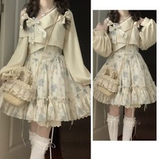 洛麗塔連衣裙 學院風碎花吊帶裙 甜美露肩蓬蓬蛋糕裙
