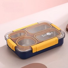 LONGGU 도시락통 밀폐성 좋은 나눔 공간 스텐 304내담 도시락통, 블루옐로우, 3개