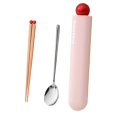 귀월미 도파민 휴대용 수저세트, 분홍색, 1개, 숟가락 + 젓가락 + 수납 케이스