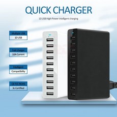 USB 충전기 스테이션 데스크탑 급속 여러 장치 스마트폰 태블릿 노트북용 60W 10 포트, 02 US-Plug, 01 Black