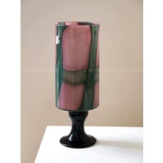 彩色高腳中古玻璃花瓶高級感藝術擺件客餐廳花瓶插花高顏值, 紫粉綠花瓶