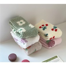 보온 효과 뛰어난 수면 양말 파스텔 과일 플라워 5켤레