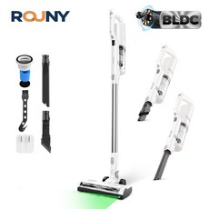 무선 청소기 BLDC 모터 저소음 H14 헤파필터 3종 노즐 반려동물 털 카펫 청소 초경량, ROUNY-V3, 흰색