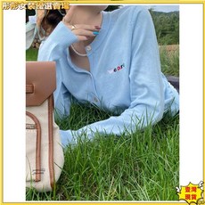 刺繡針織小外套女裝 秋季薄款長袖上衣, 天空藍均碼