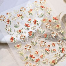 DFMEI 新中式國風典雅花團錦簇美甲貼紙法式花朵浮雕立體穿戴甲裝飾品, 1組, T689- 新中式國風貼紙【1張】:如圖