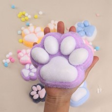 亮燈貓爪捏捏樂 解壓玩具 超軟泥感食玩 減壓玩具, 12*12超大植絨貓爪紫色【pvc袋4, 1個