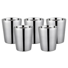 SoBuy 크리에이티브 304 스테인리스 더블월 민무늬 물컵 300ml, 5개, 실버