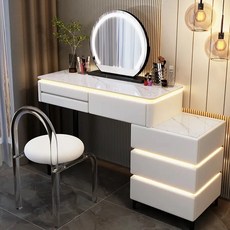 舒心美鏡 2024新款帶燈實木梳妝臺 主臥高檔化妝臺 簡約現代小戶型臥室化妝桌, 【3鬥櫃帶氛圍燈】白桌+櫃+鏡+壓克力凳,80cm