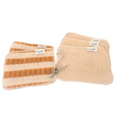 CasaLab Signature優質玉米菜瓜布 米色 3入+條紋 棕色 2入+夾子, 1套