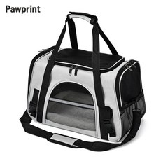 Pawprint 반려동물이동가방 통기성 우수한 반투명 공간 넓은 내부 편안한 착용 외출 여행 병원 이동 고양이 강아지 보호자용, 1개, 블랙과 그레이 조합