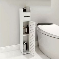 방수 욕실 수납장 + 화장지 홀더 - 프리스탠딩 좁은 공간 절약형. 욕실 주방 거실용 다기능 플라스틱 선반. 공구 없이 조립 가능 금속 파이프 없음 컴팩트 욕실 정리대, 캐비닛 더블 도어 욕실 수납 캐비닛