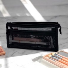 메쉬필통 2단 지퍼 필통 블랙, 1개, 상세페이지 참조