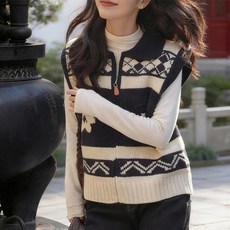 202610월과 12월 한국 스타일 심플 캐주얼 다용도 배색 지퍼 니트 조끼 여성용