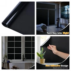 다양한 크기의 단방향 거울 창문 필름 프라이버시 차단 유리 스티커 열 제어 반사 필름 자가 접착 창문 틴, 01 Deep Black -Double, 08 45x500cm