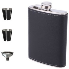 씨엔와우 힙플라스크 휴대용 포켓 술병 위스키 소주 보틀 스테인레스 8oz ( 230ml ), 1개, 가죽 블랙