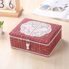 針線盒收納盒 家用針線盒刺繡手工diy縫紉工具套裝針線收納盒國潮嫁妝結婚禮品, 1個, 復古繡花【紅色】空盒子, 復古繡花【紅色】