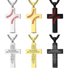 LAOYOU 야구 목걸이 남성 청소년을 위한 크로스 영감을 주는 성경 구절 인용 종교적 선물 실버 블랙 골드 Q1603732, 3PCS Silver/ Black & Gold Set, 4 - SV&BK&GD - JOSHUA 1:9 BE S, 4 - SV&BK&GD - JOSHUA 1:9 BE S