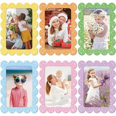 SUNEZLGO 6팩 자석 사진 액자 10.2 x 15.2cm(4 x 6인치) 냉장고 자석 사진 액자 냉장고용 자석 사진 프레임 홈 스쿨 사무실용 꽃잎 디자인 그림 프레임, 반짝이는 꽃잎 가장자리