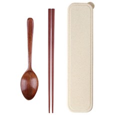 木製湯匙筷子盒, 深色尖勺筷子組, 1套