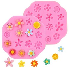 데이지 플라워 퐁당 몰드 2개 국화 실리콘 몰드 작은 꽃 캔디 초콜릿 케이크 폴리머 클레이 레진 결혼식 및 생일 장식용 133069, 데이지 플라워 퐁당 몰드 2개, 국화 실리콘 몰드, 작