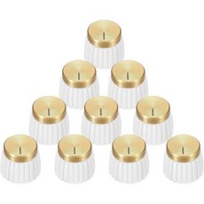 메카닉시티 10개 세트 기타 앰프 푸시 온 피트 노브 6mm/0.24인치 직경 포텐셔미터용 볼륨 및 톤 컨트롤용 브라운-골드 색상 기타 베이스 부품 크롬, White-Gold