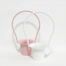 구슬 손잡이모양 플라스틱 바구니, 핑크, 1개