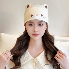 可愛小熊造型月子帽 秋冬雙層護額防風頭巾