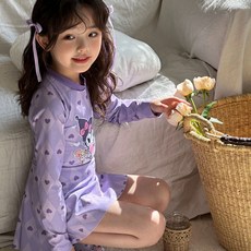 라움리에 여아 쿠로미 마이멜로디 시나모롤 긴소매 치마 바지 래쉬가드 수영복