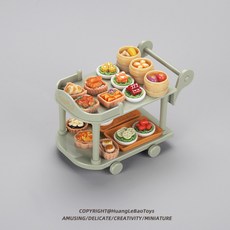 미니어처 푸드 트롤리 소꿉놀이 장난감 집에서 즐기는 역할놀이 교육용, 1개, J_연두색 푸드카트+8음식+2병