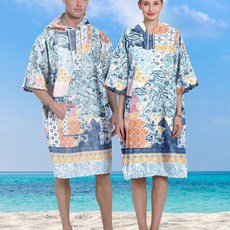 吸水速乾浴袍 印花沙灘袍 游泳換衣袍 附帽子