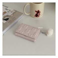 小兔子 可愛一體包小卡包錢包女短款女生零錢包壓印絨毛球掛飾