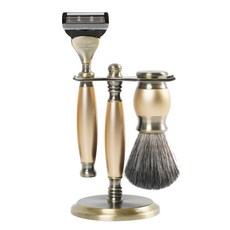 FREED 五刀式古銅刮鬍刀豪華禮盒四件組 - 阿波羅刻字生日禮物，五刀刮鬍系統，古銅質感刀柄，舒適刮鬍體驗, 1個, 免費刻字(留言訂單備註區), 4