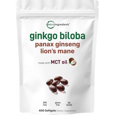 마이크로 인그리디언츠 은행잎과 인삼 5600mg 상당 400 소프트젤 6개월 3중 강도 사자갈기 보조제 기분