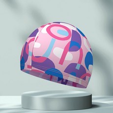 男女游泳帽，高彈性泳帽，成人及大童適用, 粉色幾何【透氣布帽】, 1個