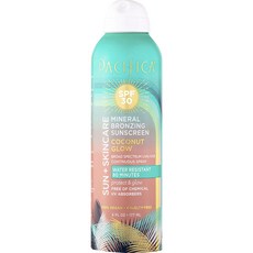 퍼시피카 선 + 스킨케어 미네랄 브론징 선스크린 코코넛 글로우 방수 SPF30 비건, 1개, 177ml