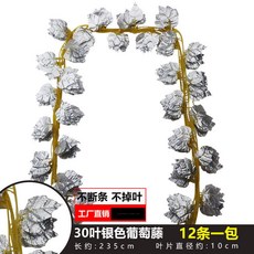 仿真葡萄葉藤蔓 爬山虎藤條 常青藤 葉子綠蘿植物假綠葉吊頂裝飾 綠植裝飾, 30葉銀色葡萄藤（12條裝）, 1個