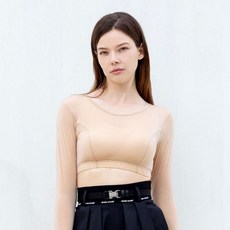 AVAVE 여성 크롭 라운드넥 냉감 이너웨어 골프 파크골프 쿨 티셔츠 베이지
