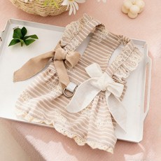 春夏季寵物狗衣服 經典牛仔吊帶裙 適合泰迪比熊, 棕色蝴蝶丨洋裝,L建議體重8-11斤）, 1個