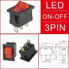 스냅인 보트 로커 스위치 핀 토글 전원 스냅, 3. Red Light 3Pin