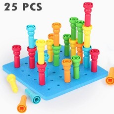페그 보드 빌딩 블록 장난감 교육 3D 버섯 손톱 공간 스태킹 게임 모터 훈련, 25pcs, L