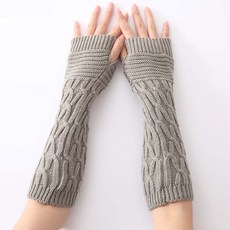 여성용 니트 긴 손 장갑 따뜻한 수 놓은 겨울 핑거리스 소녀 Guantes Invierno Mujer, 01 싱글 사이즈, 04 라이트 그레이, 1개