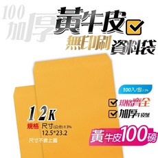 12K黃牛皮紙資料袋(無框) - 一包100入，12.5*23.2公分，無印刷公文信封袋系列, 1個