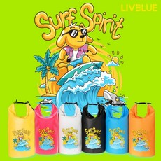 [리브블루] Surf Spirit 캐릭터 수영 물놀이 워터파크 원통형 드라이백 방수가방 10L, 스톤블랙