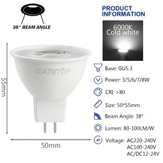 10PCS LED Foco MR16 GU5.3 기본 전체 전압 스포트라이트 AC/DC12V AC 110V 220V 깜박임 없음 백색광 6W 8W, 04 38 degrees 6000K, 01 AC DC 12-24V, 02 3와트