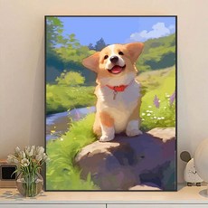 귀여운 강아지 DIY 수채화 페인팅 세트 셀프 피포페인팅 그림 그리기, 50x60cm, 코기 B, 1개